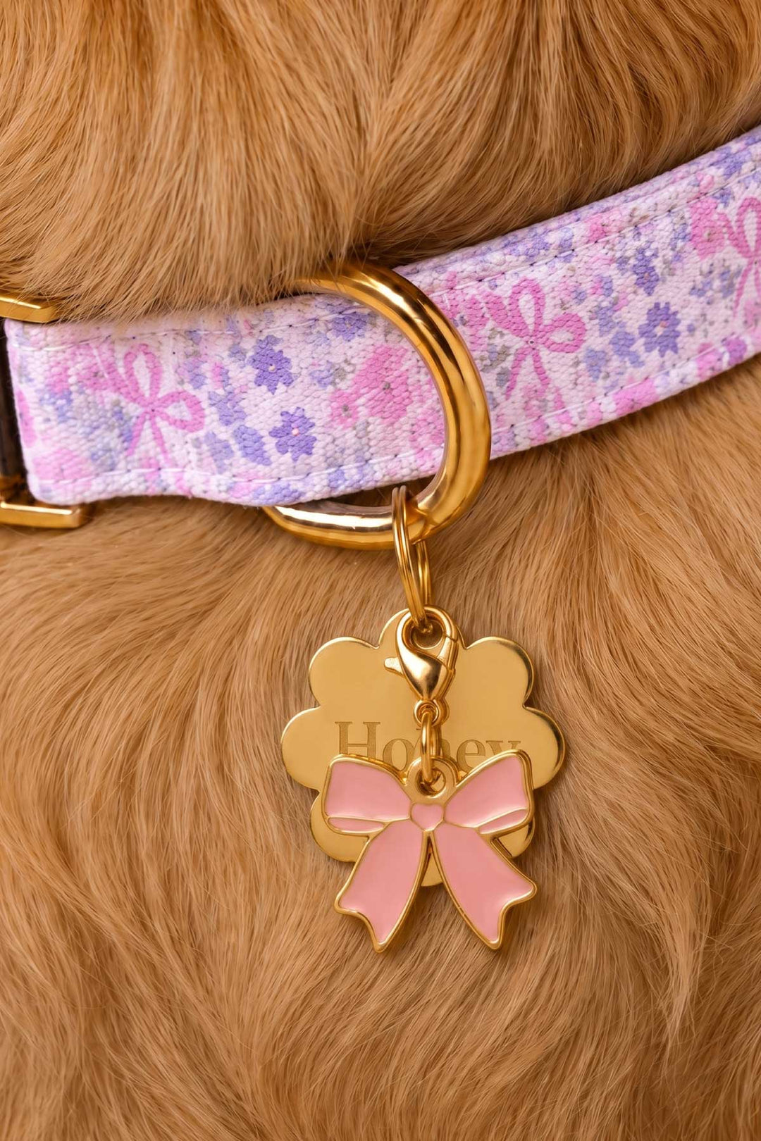 ribbon garden collar with id tag flower and pink ribbon charm