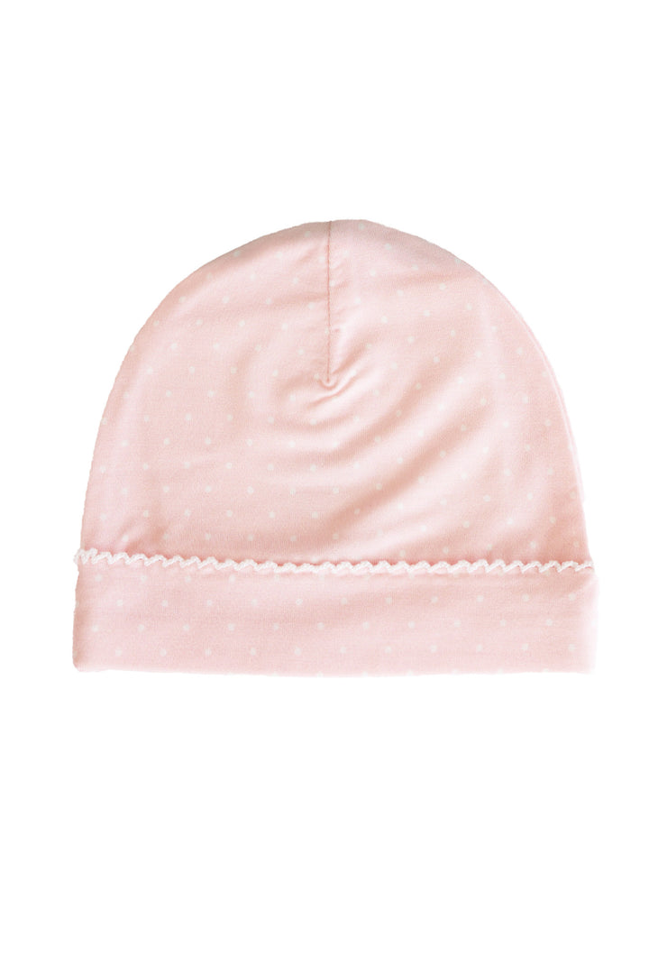 pink polka dot picot trim hat