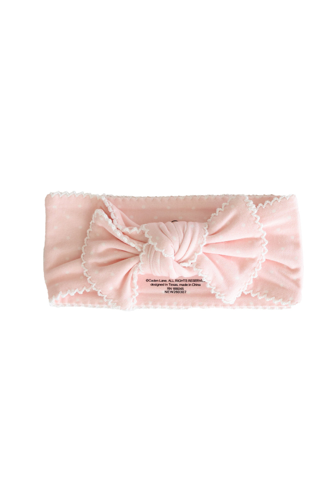 pink picot trim knit large bow headwrap flat lay