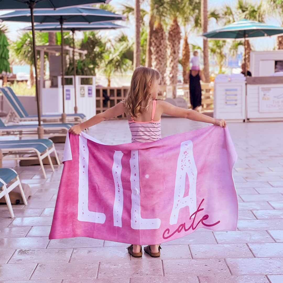fuchsia ombre personalized towel