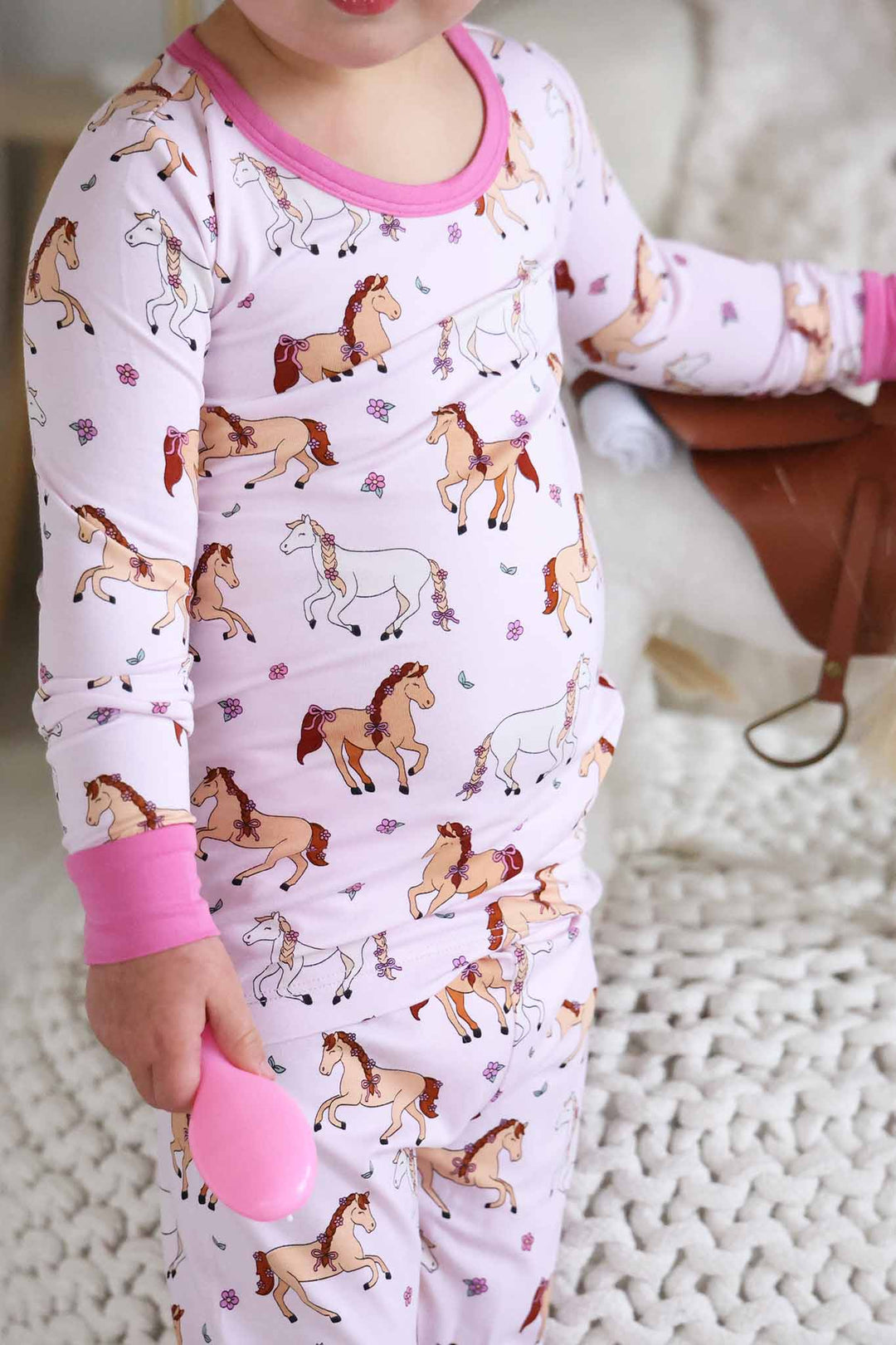 girly horse and flower two piece pajama set for girls 