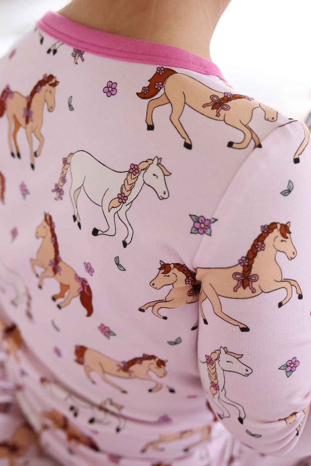 girly horse and flower two piece pajama set for girls 