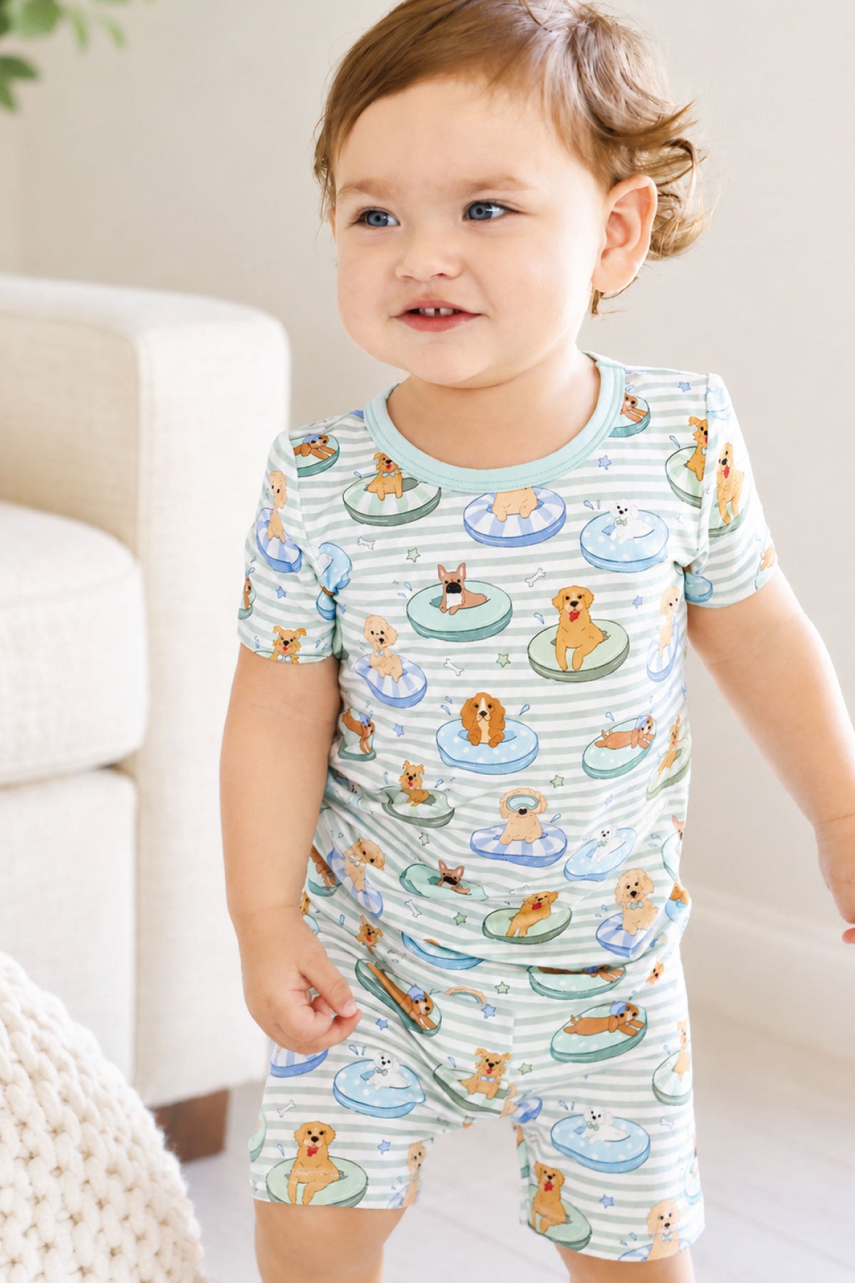 Two-Piece Short Pajama Set | Poolside Pups Blue