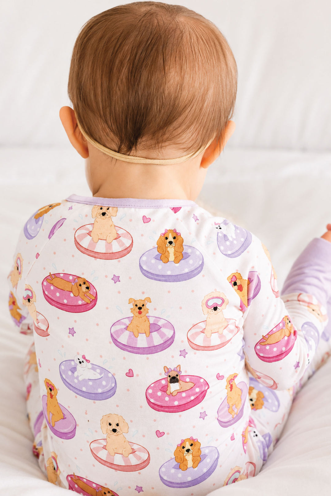 back view of poolside pups bamboo convertible zip romper