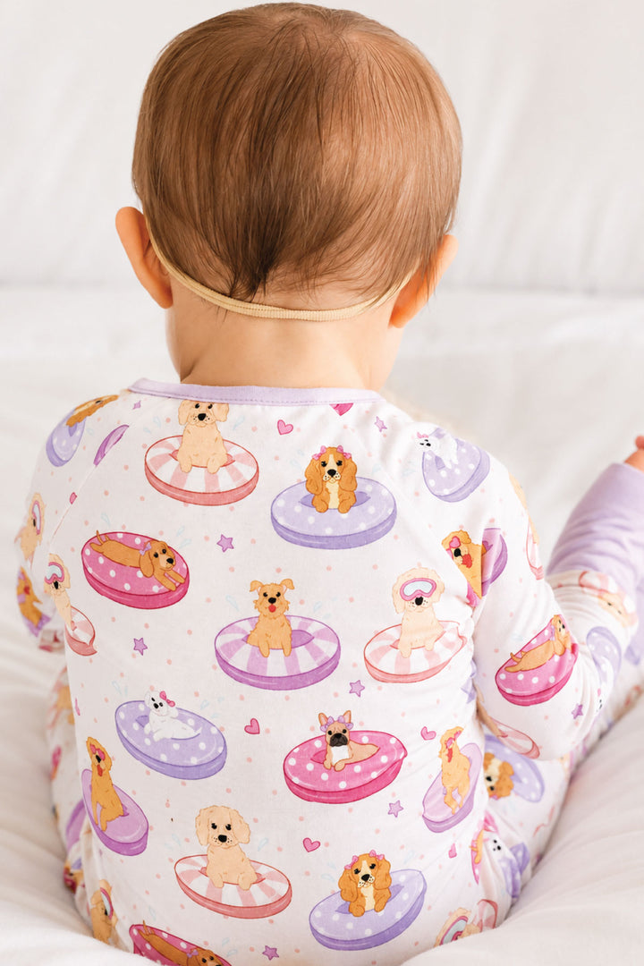 back view of poolside pups bamboo convertible zip romper