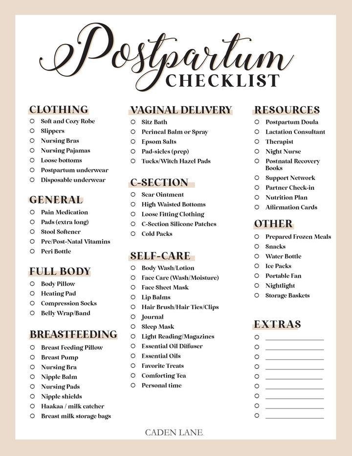 post partum delivery checklist