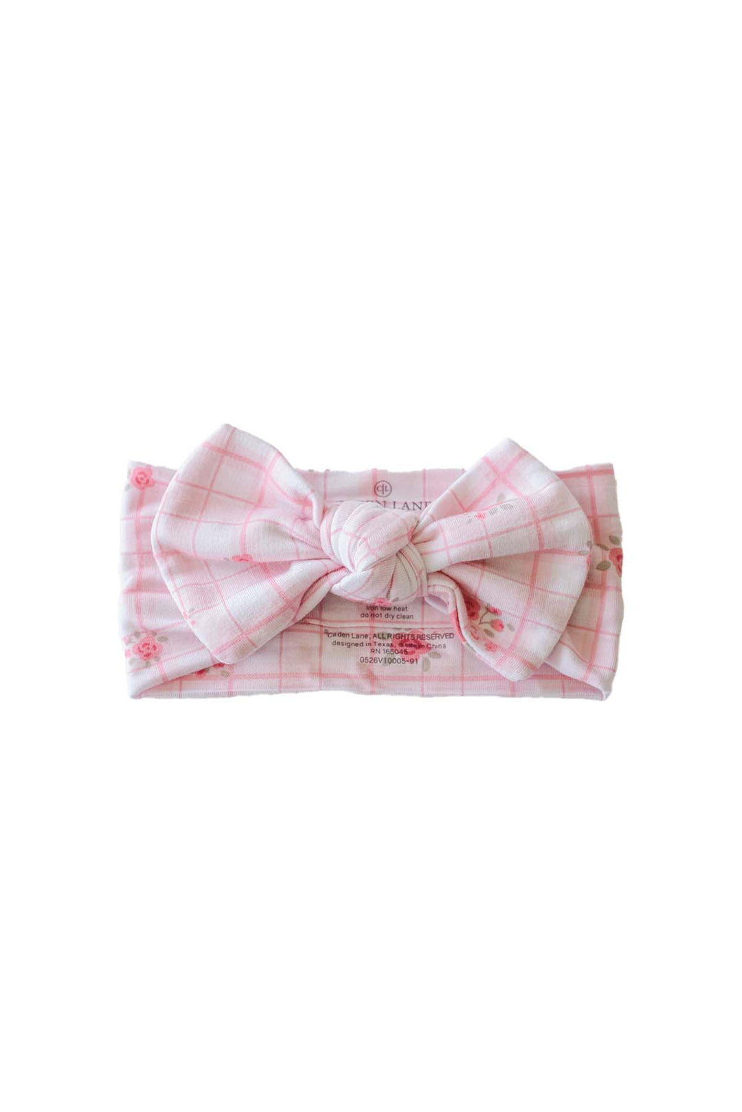 Primrose Plaid knit bow headwrap laid flat