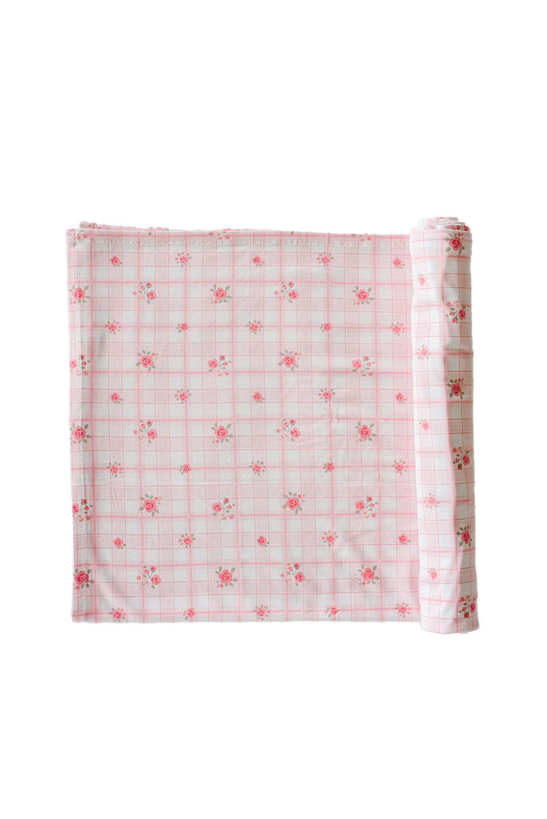 Primrose Plaid oversized swaddle blanket folded and rolled