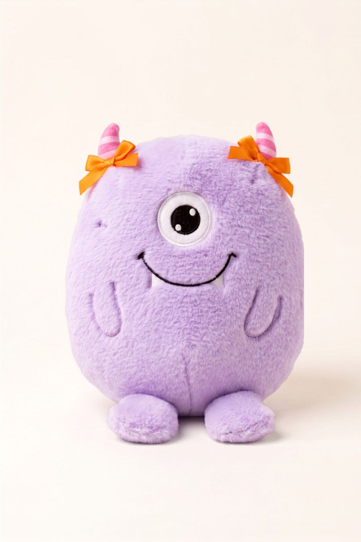 Caden Lane Mini Monsters Purple Cuddle Plush Friends. Purple cute monster plush  with one eyeball and pink horns. 