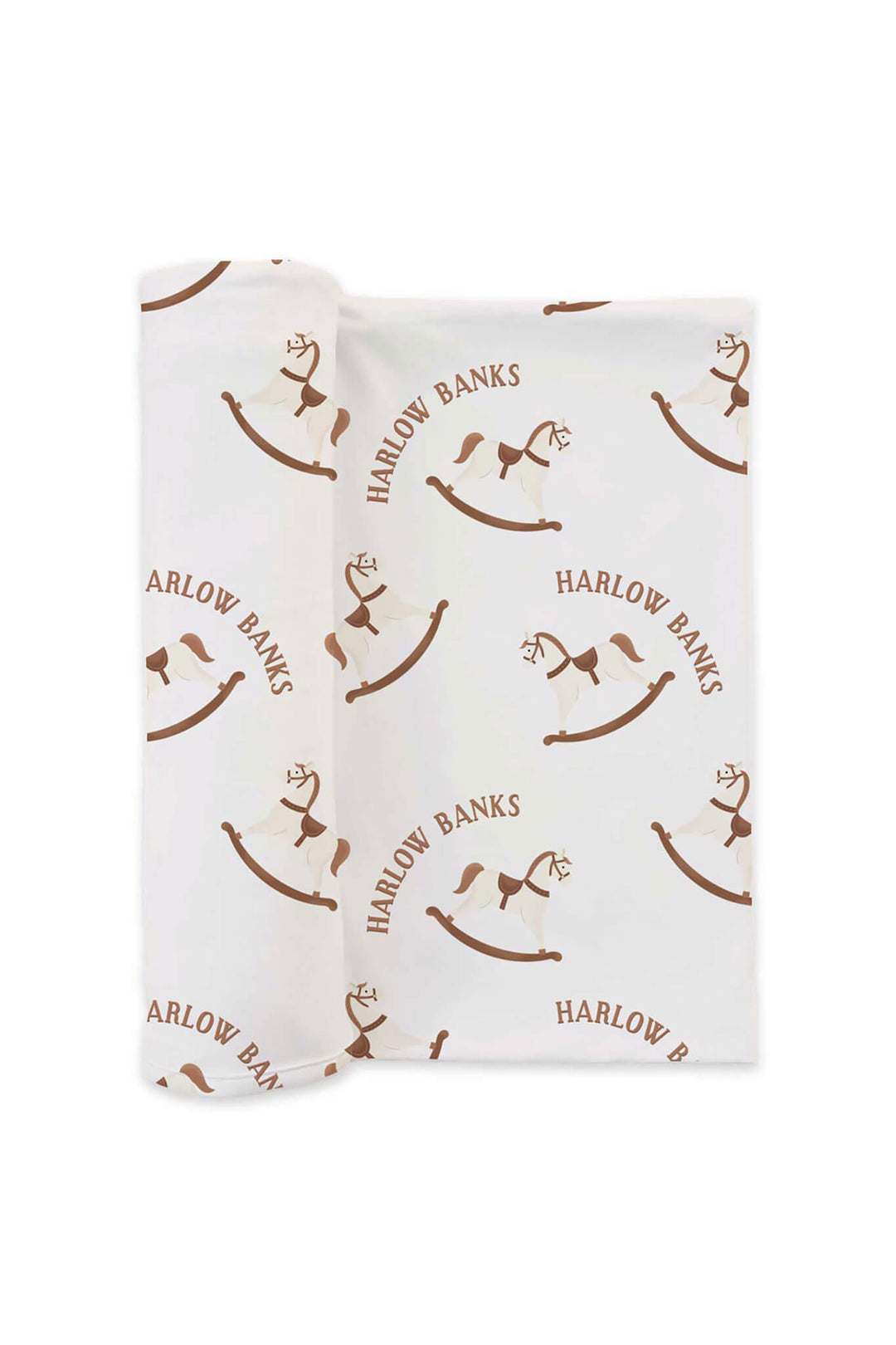 neutral rocking horse personalized swaddle blanket 