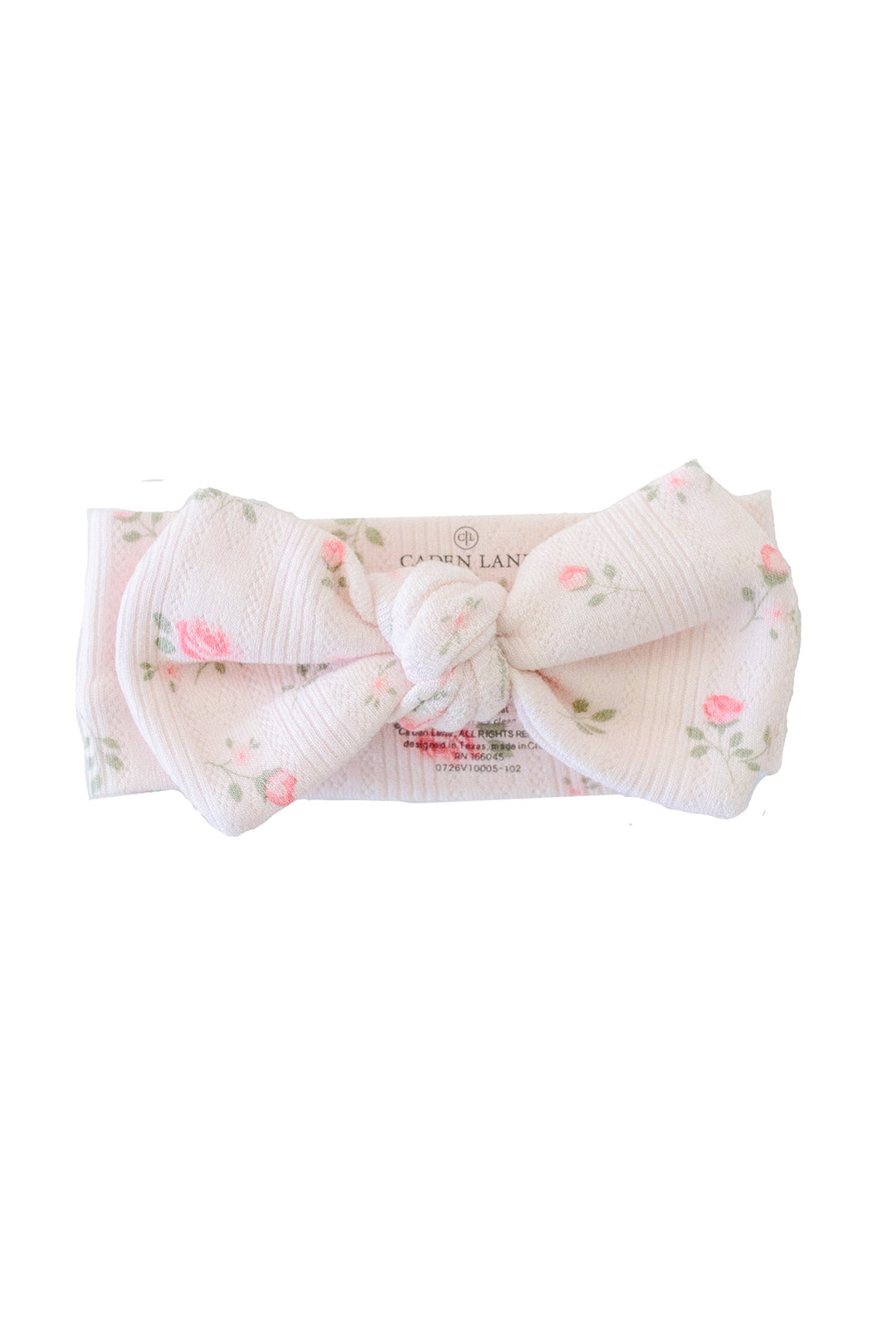 Caden Lane Rose Garden knotted bow headband, white floral baby headband product shot