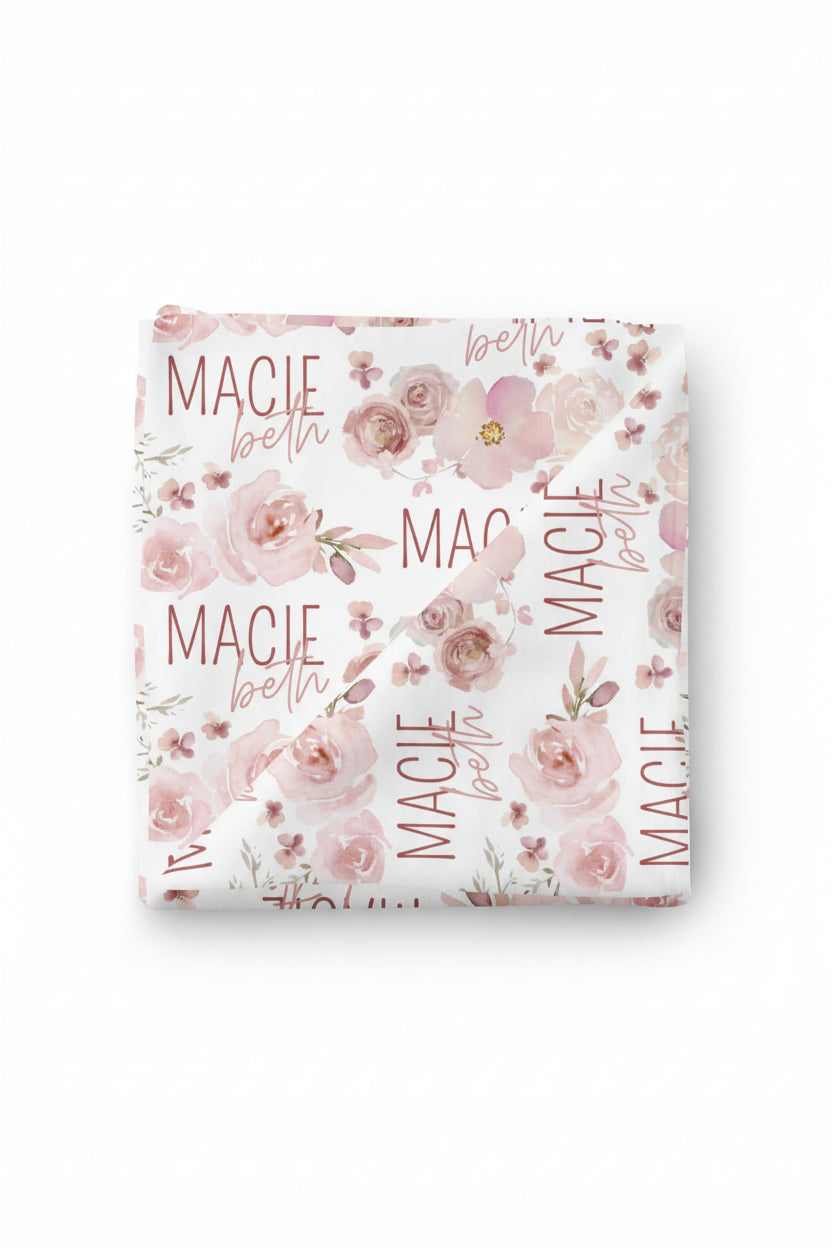 personalized baby name swaddle blanket mauve roses 