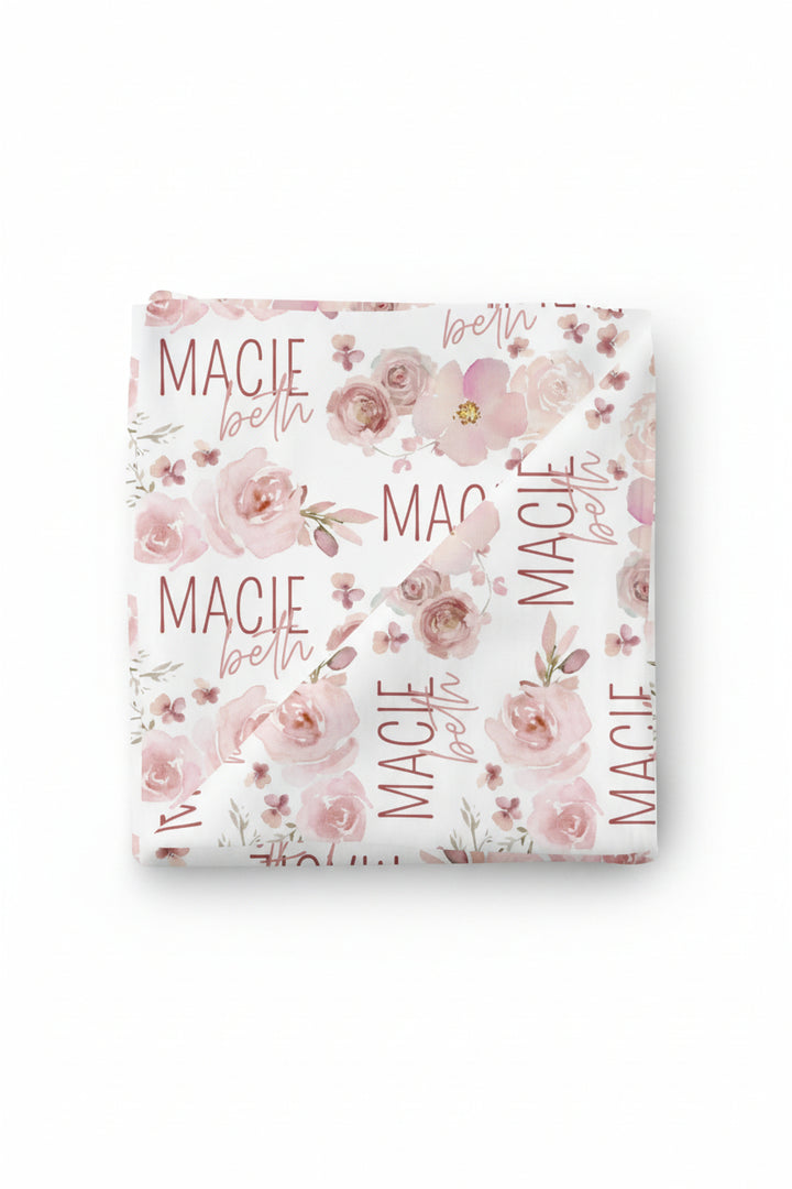 personalized baby name swaddle blanket mauve roses 