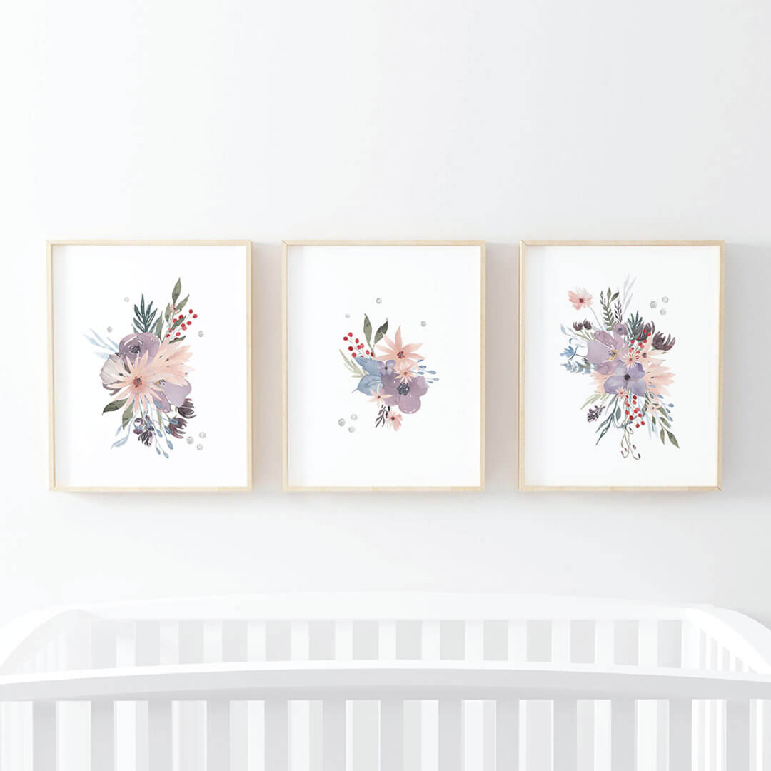 Rowan's Dusty Purple Floral Digital Nursery Art Group