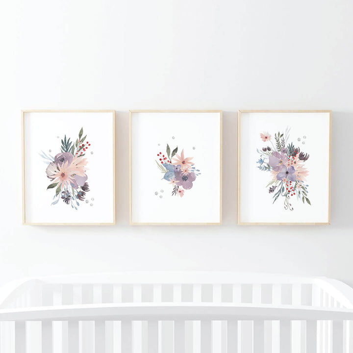 dusty purple floral digital nursery wall art