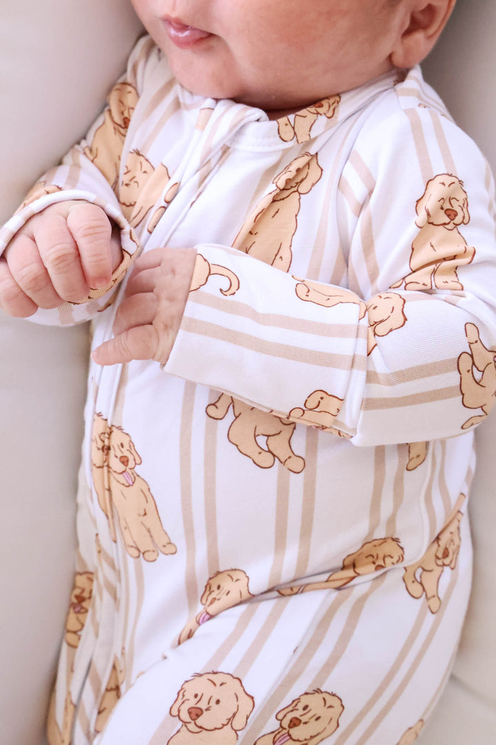 caden lane baby zipper footie with golden retriever and lab print