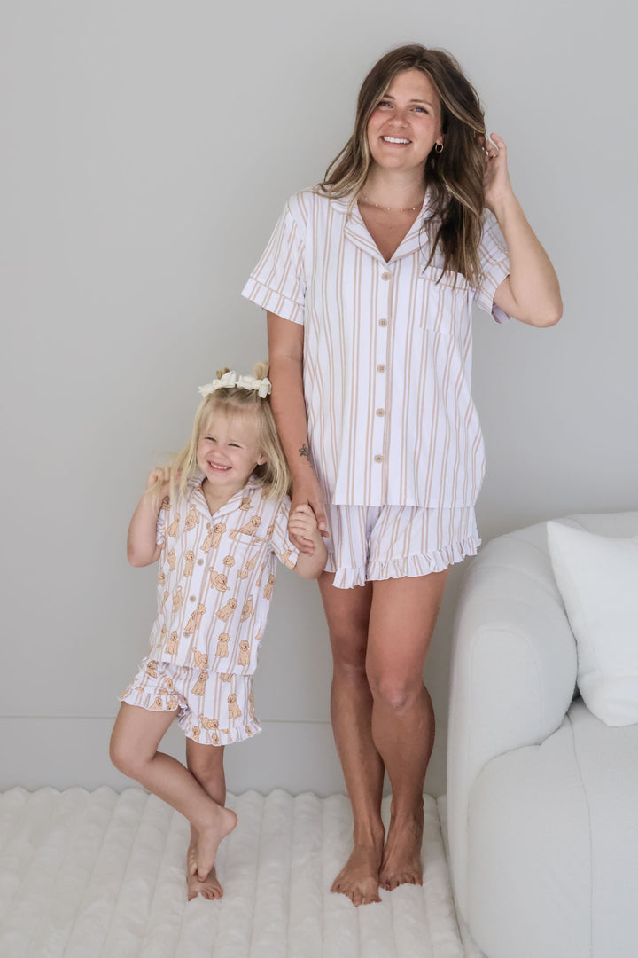 caden lane mommy and me lounge set with golden retriever print – women's short set