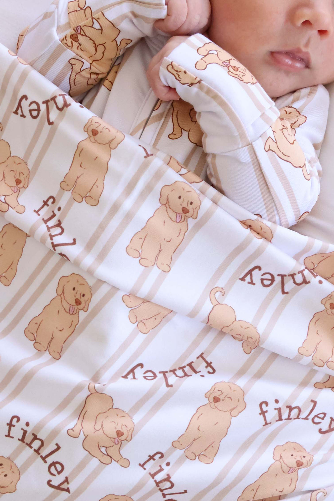 caden lane personalized dog print swaddle blanket for babies