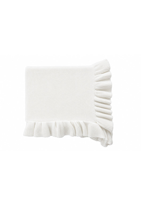 Embroidered Knit Blanket With Ruffle, Snow