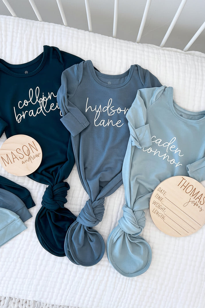 personalized knot gown blue 