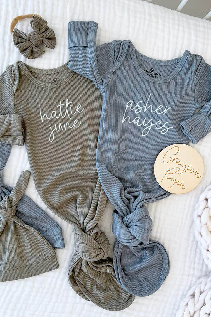 Boy Personalized Bamboo Newborn Baby Knot Gown & Hat