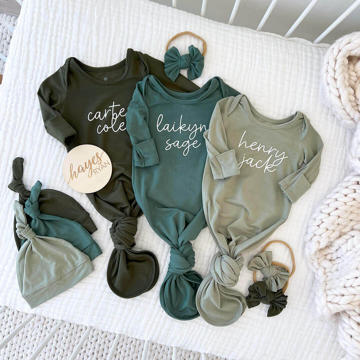 personalized knot gown green