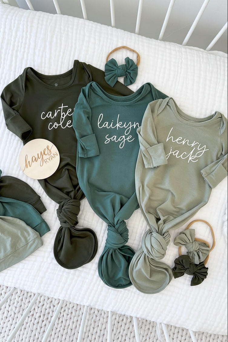 Girl Personalized Bamboo Newborn Baby Knot Gown & Hat