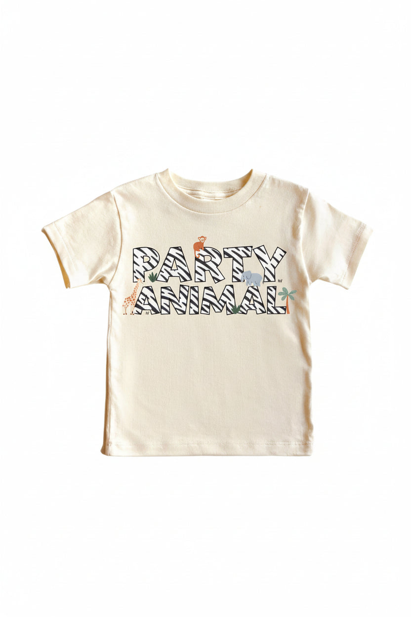 party animal zebra print airlume cotton tee for kids with safari animals 