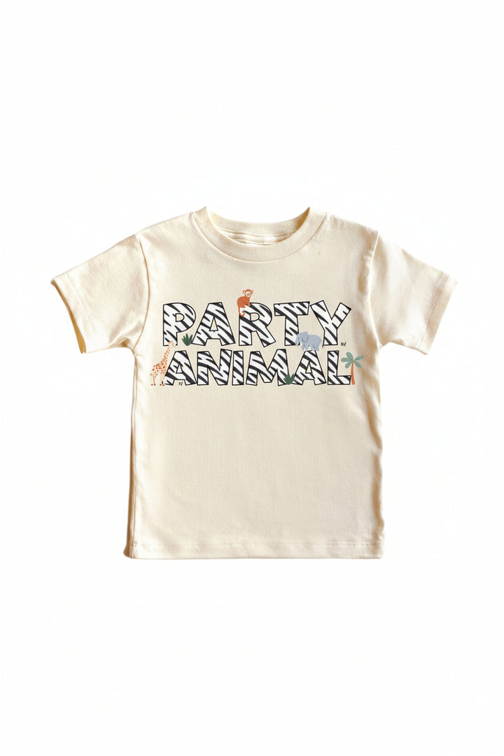 party animal zebra print airlume cotton tee for kids with safari animals 