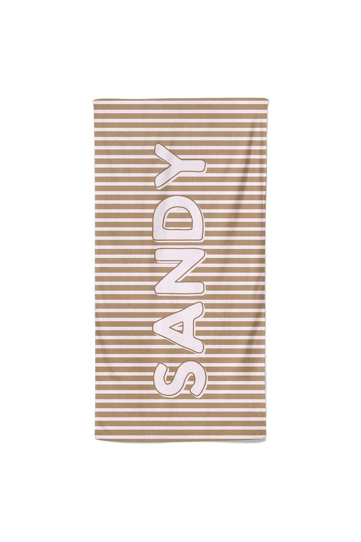 neutral stripe personalized beach and pool towel for kids 