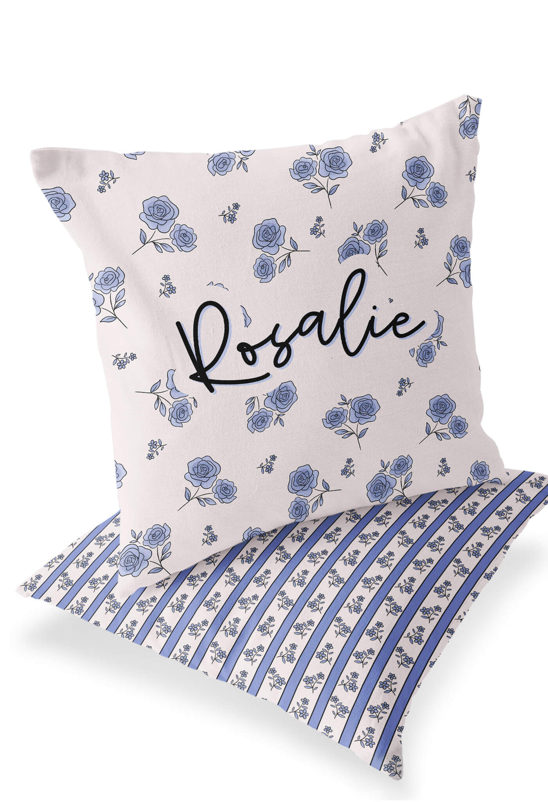 blue floral personalized accent pillow