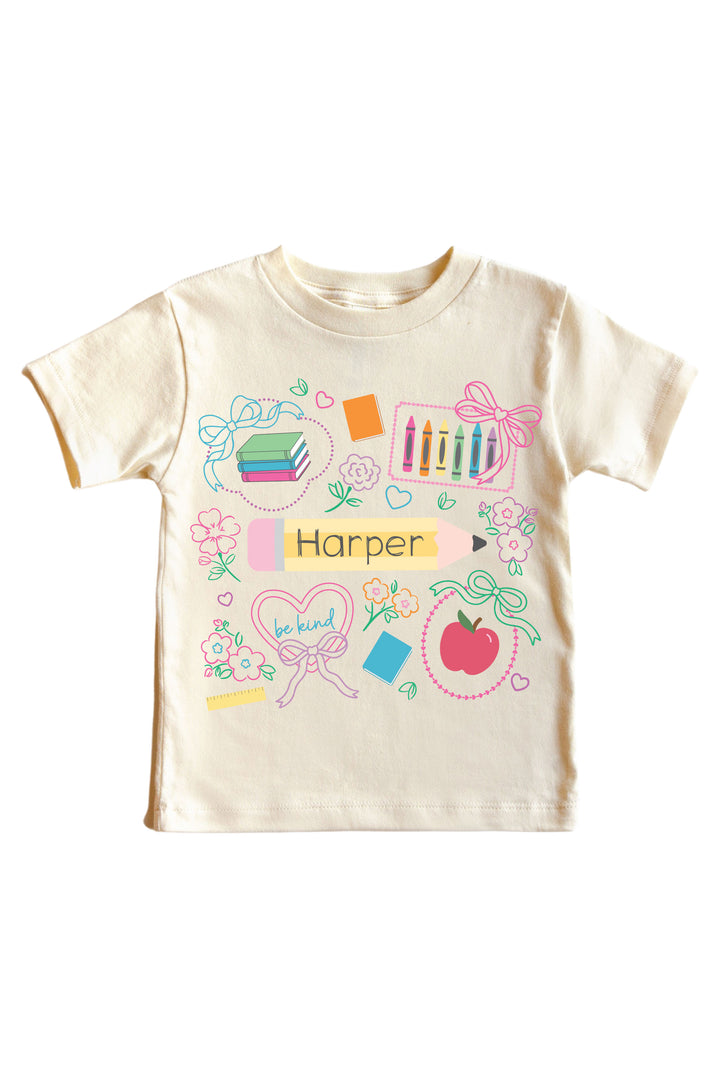 girly back to school t-shirt personalized with name