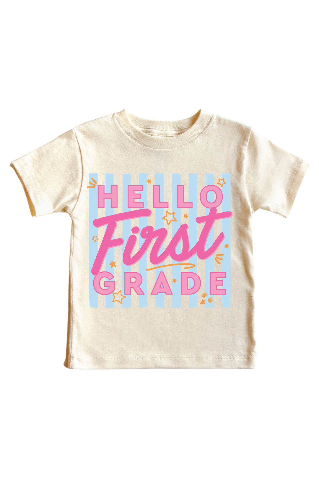 hello first grade pink graphic tee