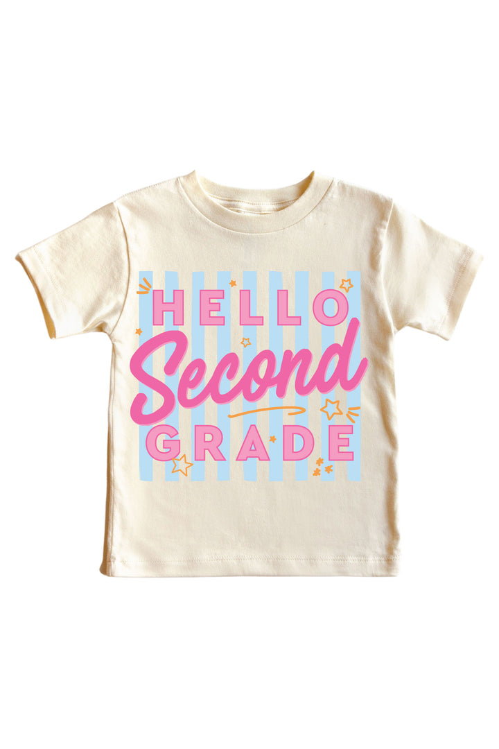 hello second grade pink graphic tee