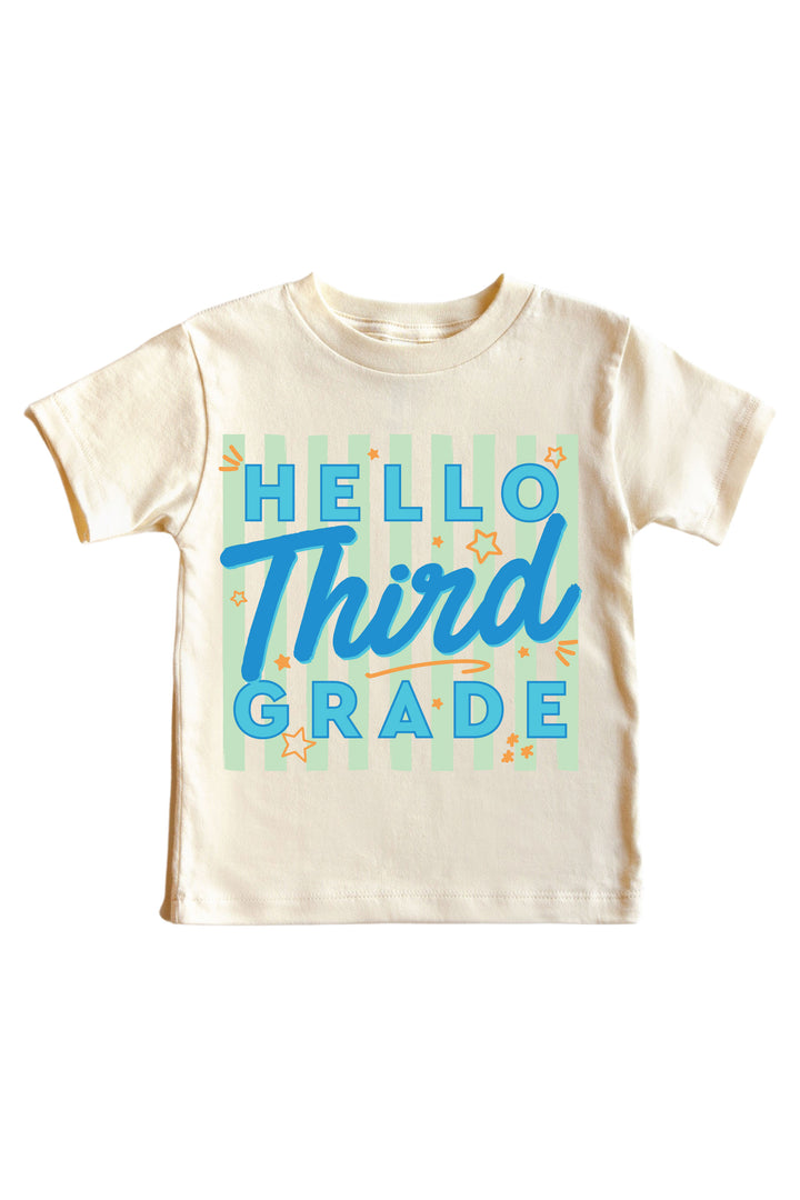 hello third grade blue graphic tee