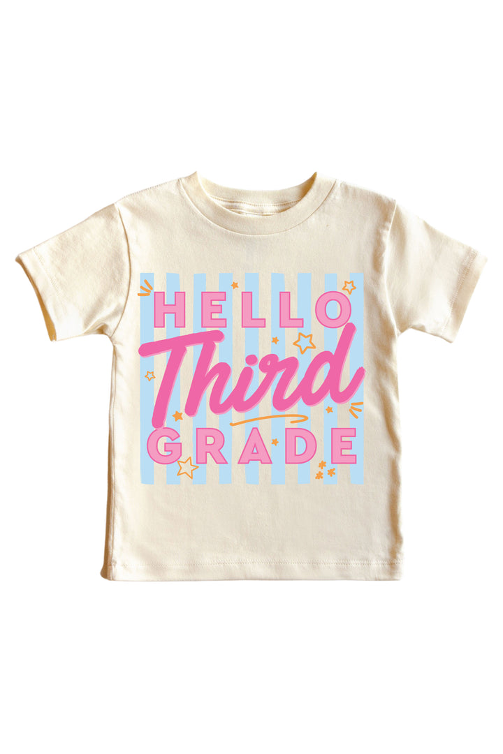 hello third grade pink graphic tee