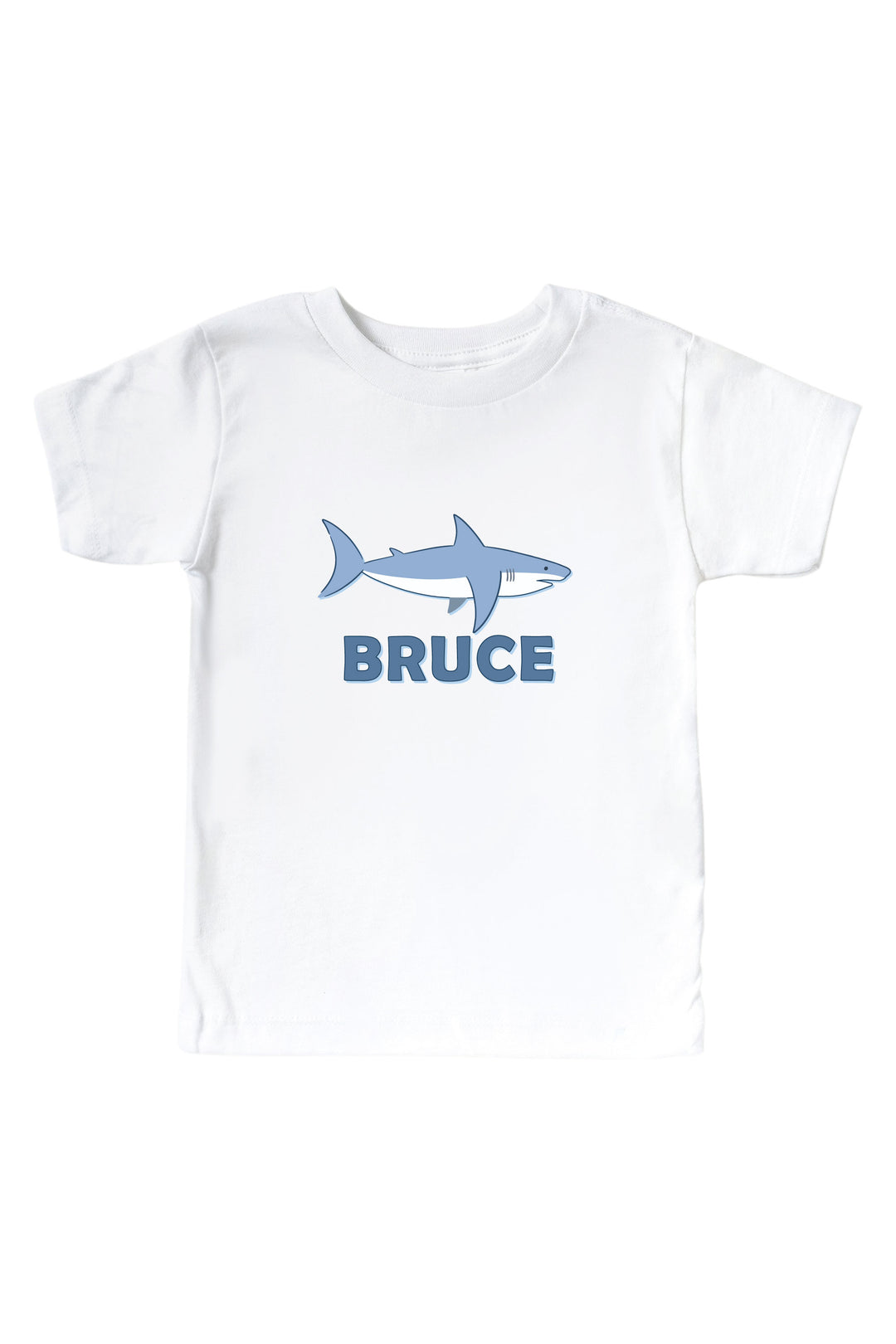 white personalized shark graphic bodysuit for babies