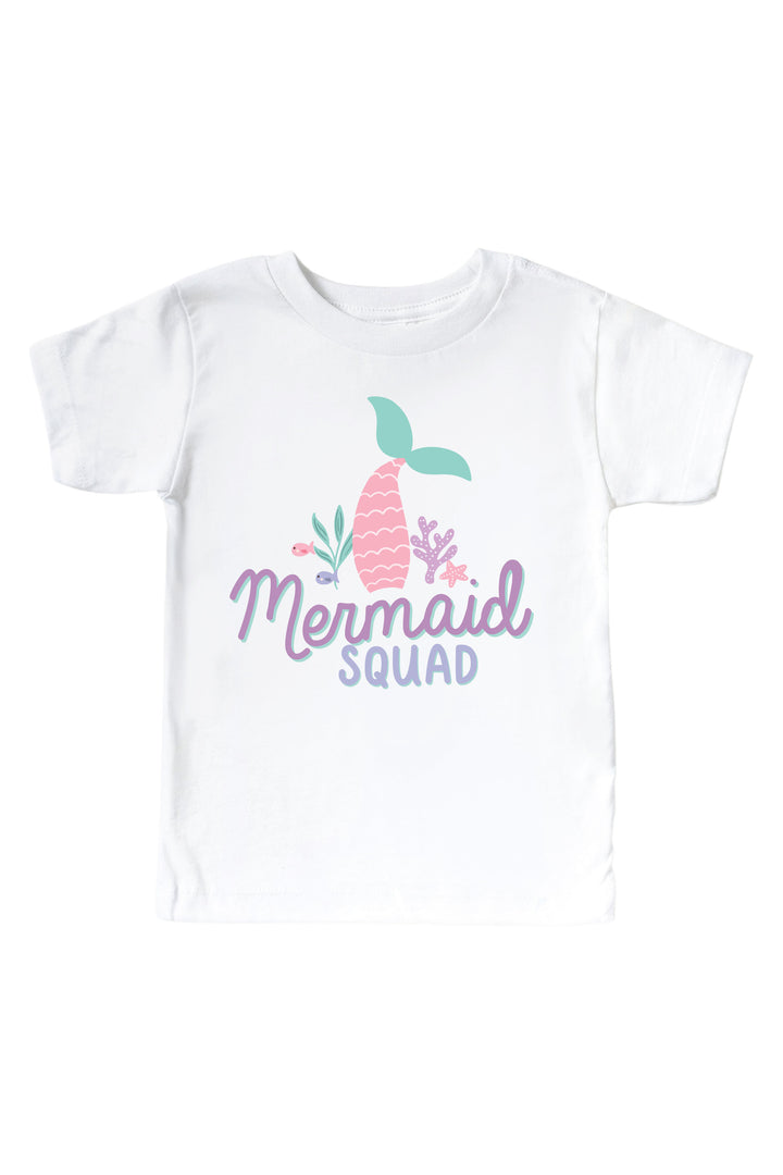 mermaid squad mermaid graphic print detail on white bodysuit and tee