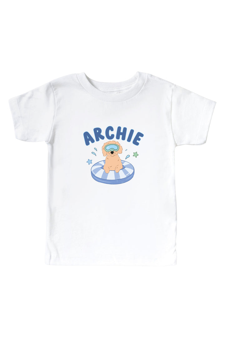 summer dog and floaties graphic tee for kids and babies