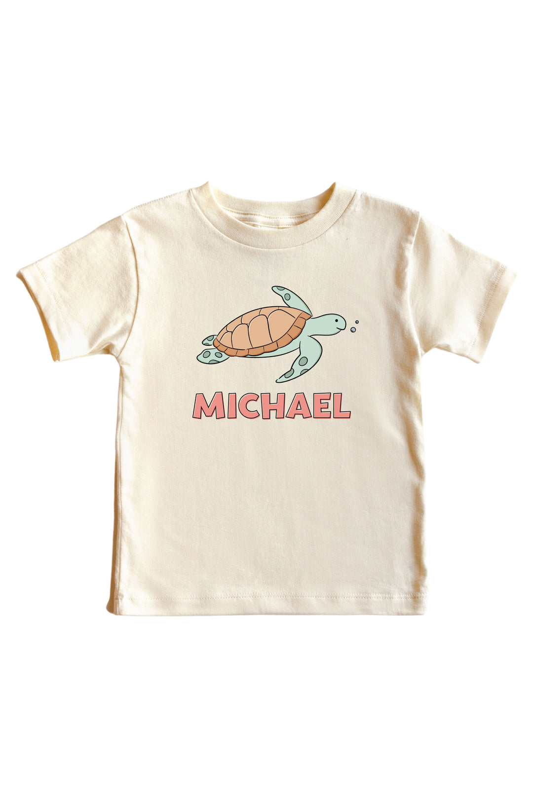 personalized turtley rad graphic bodysuit and kids tee in natural – customizable with a name