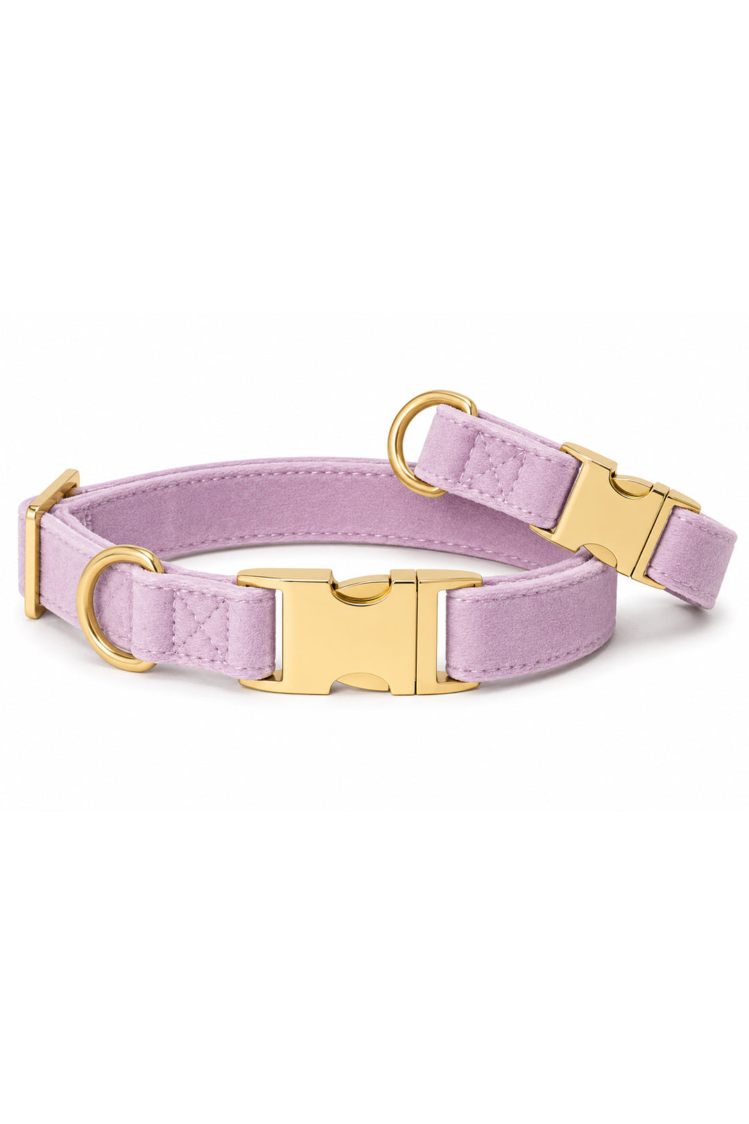 Caden Lane wisteria walk velvet dog collar shown at angle revealing padded interior and gold side-release buckle
