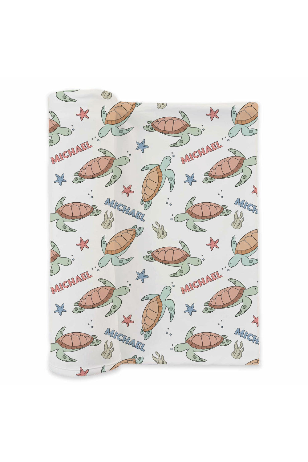 personalized turtley rad swaddle blanket mock – custom name on bamboo swaddle