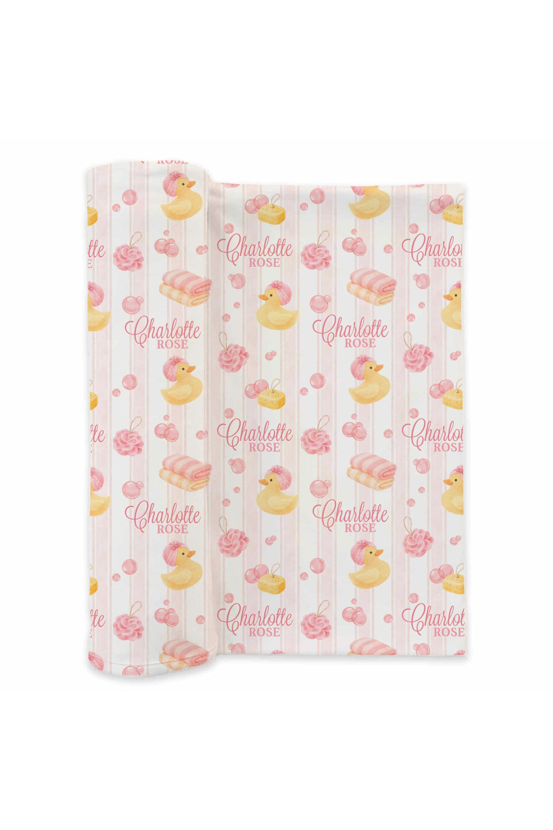 pink rubber duckie personalized swaddle blanket for girls 
