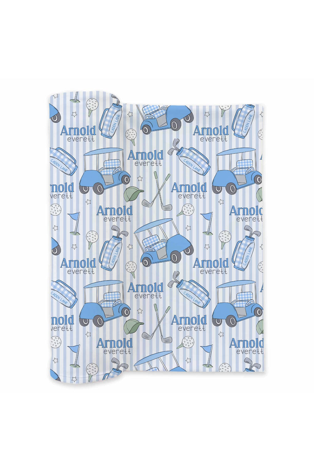 personalization mockup for caddie crew blue swaddle blanket