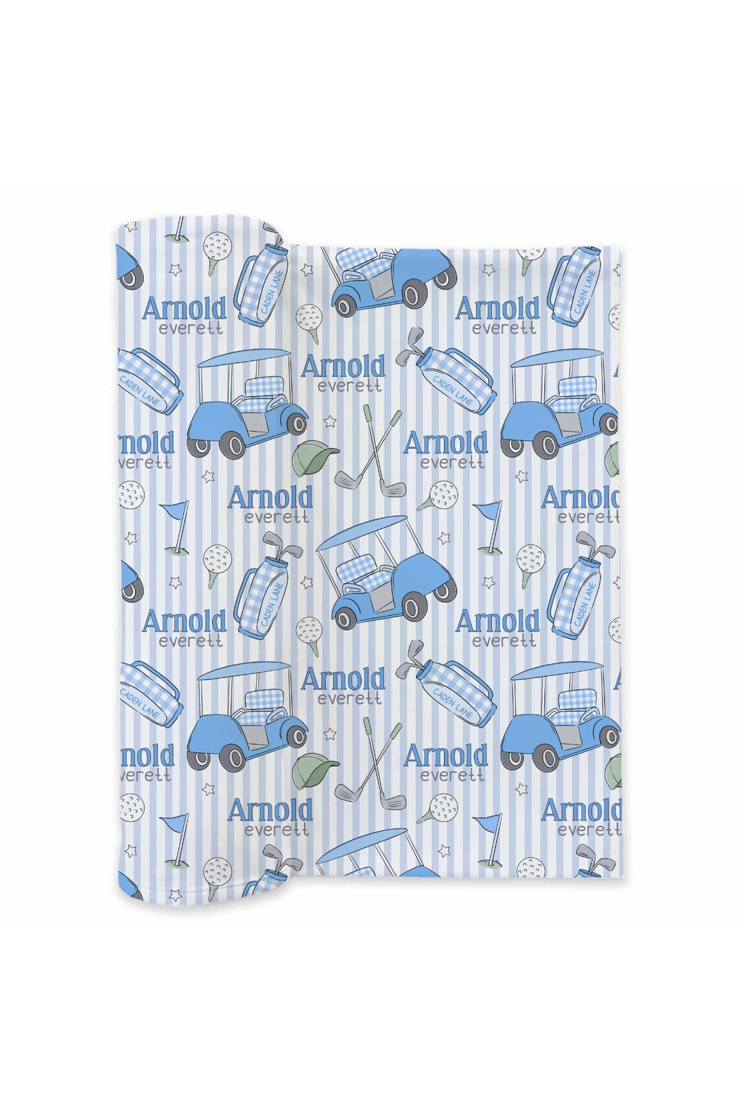 personalization mockup for caddie crew blue swaddle blanket