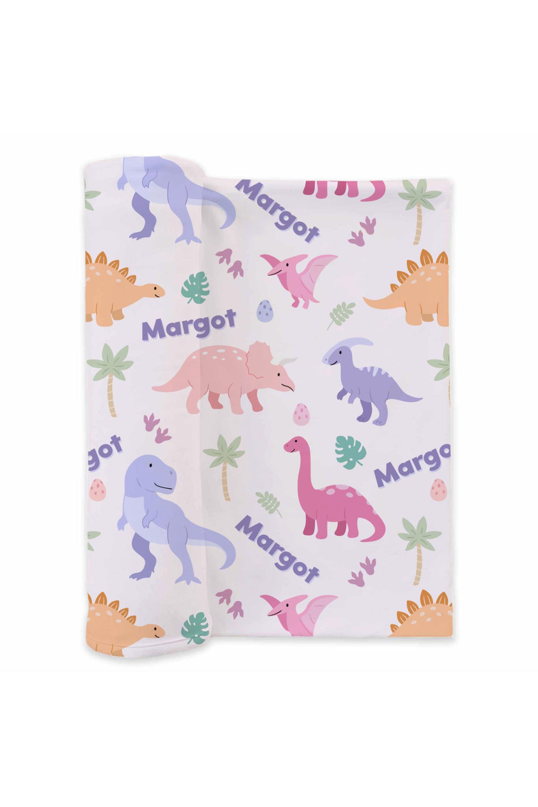 pink and purple dinosaur personalized swaddle