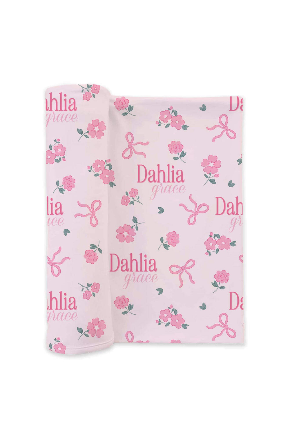ribbon & roses pink personalized swaddle blanket for girls 