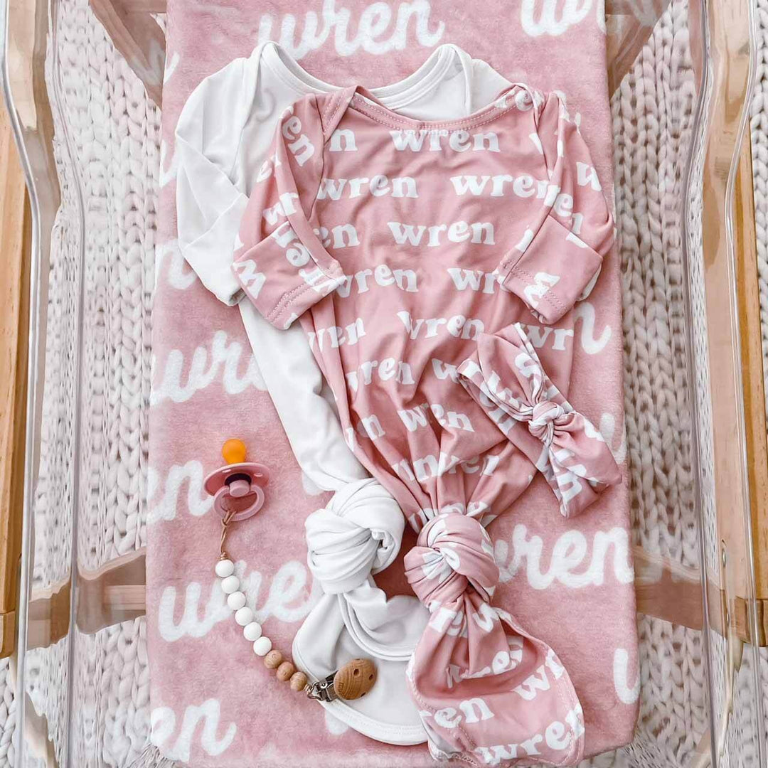 light pink personalized baby knot gown
