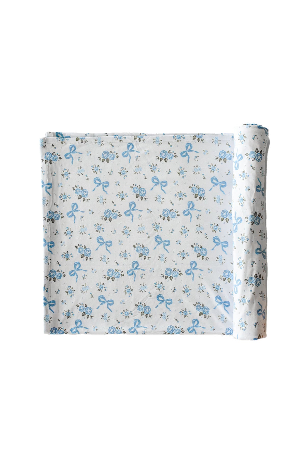 Rolled Tied In Blooms oversized swaddle blanket in blue floral and bow print