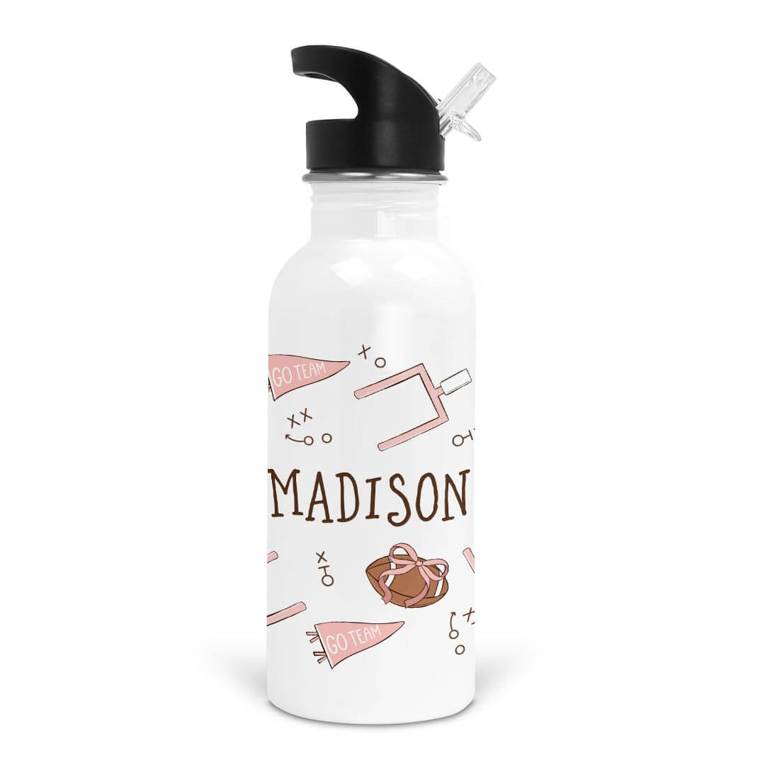 girl football personalized water bottle
